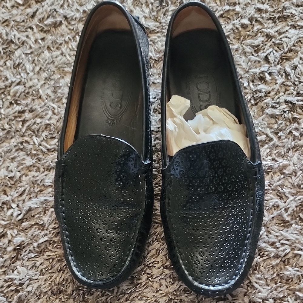 Tod's Black Perforated Leather Slip-On Loafers